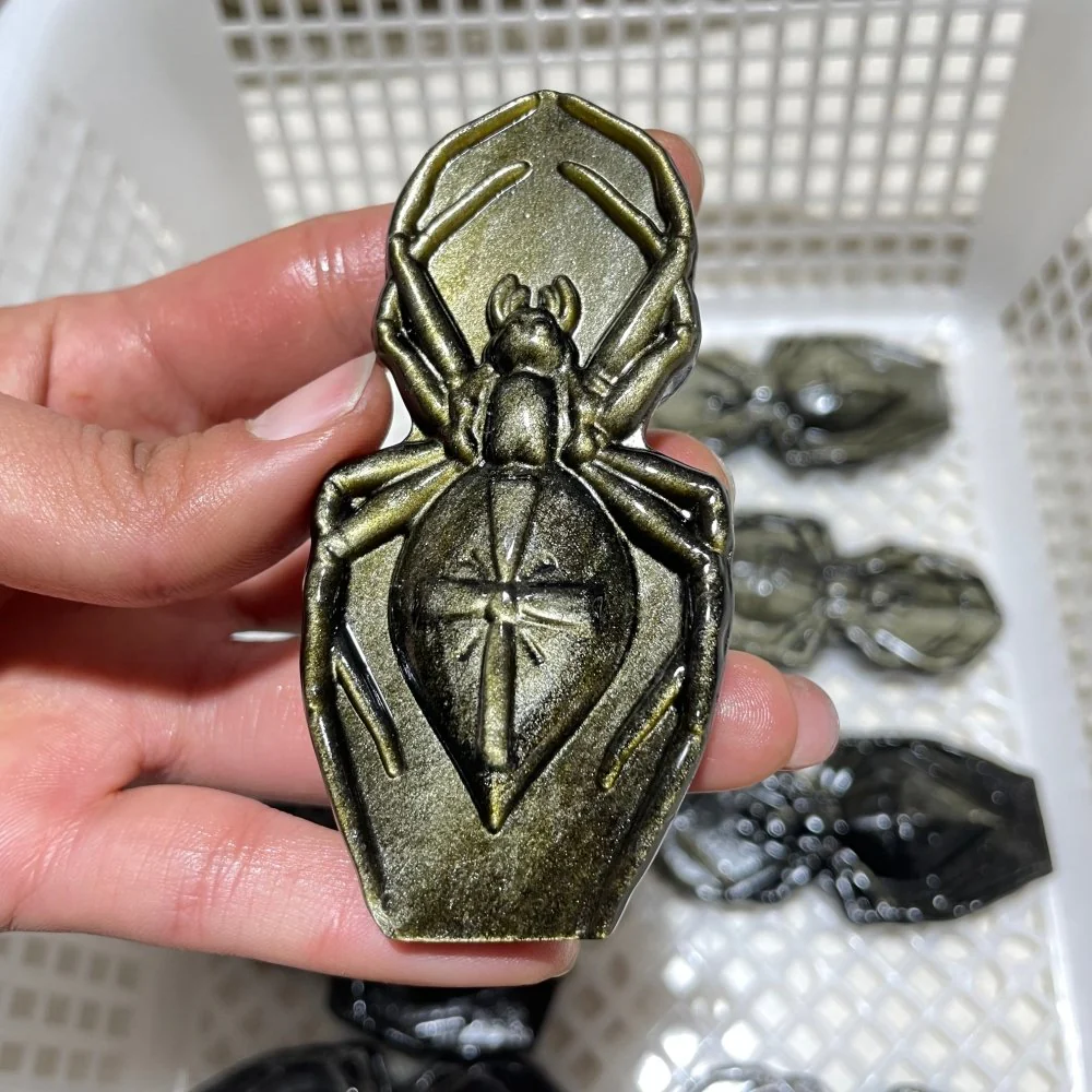 Gold Sheen Obsidian Spider Carving Wholesale - Image 2