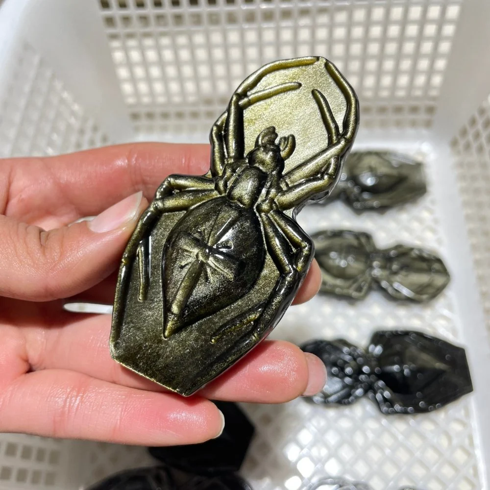 Gold Sheen Obsidian Spider Carving Wholesale - Image 4