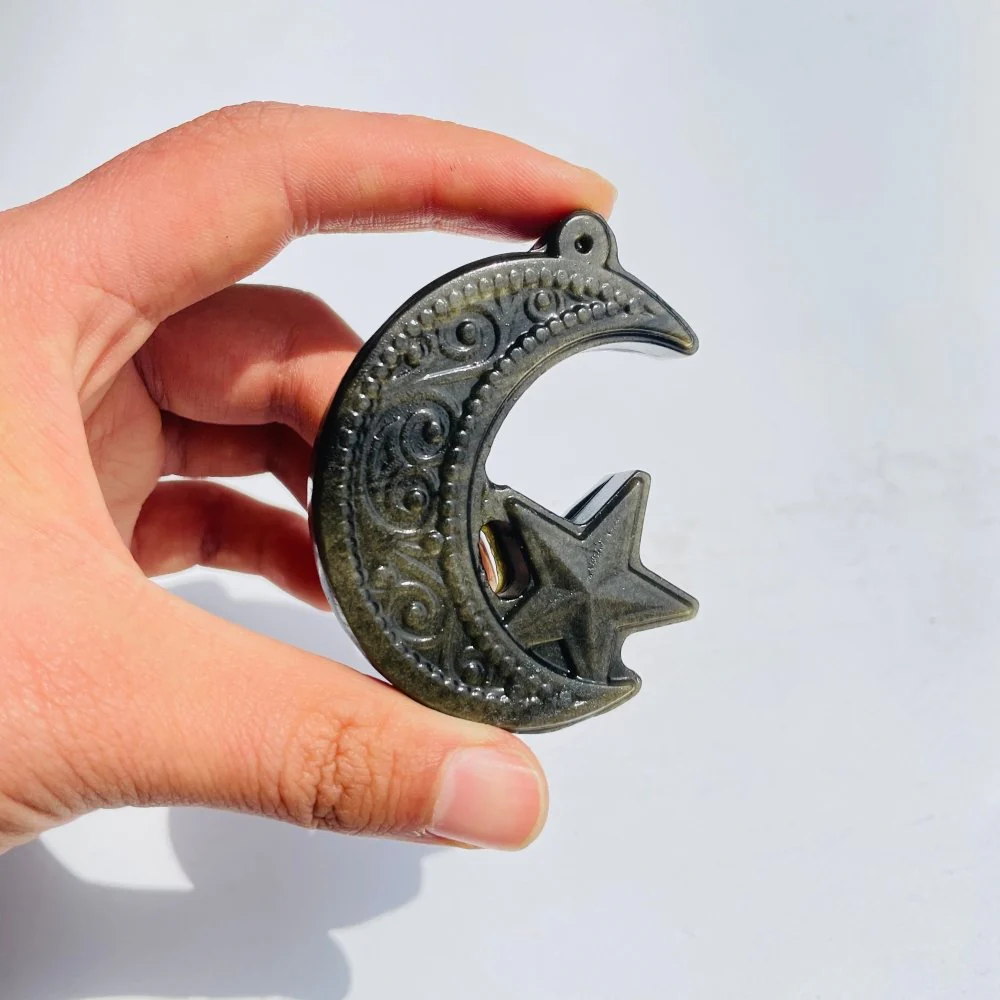Gold Sheen Obsidian Star Moon Carving Wholesale - Image 3