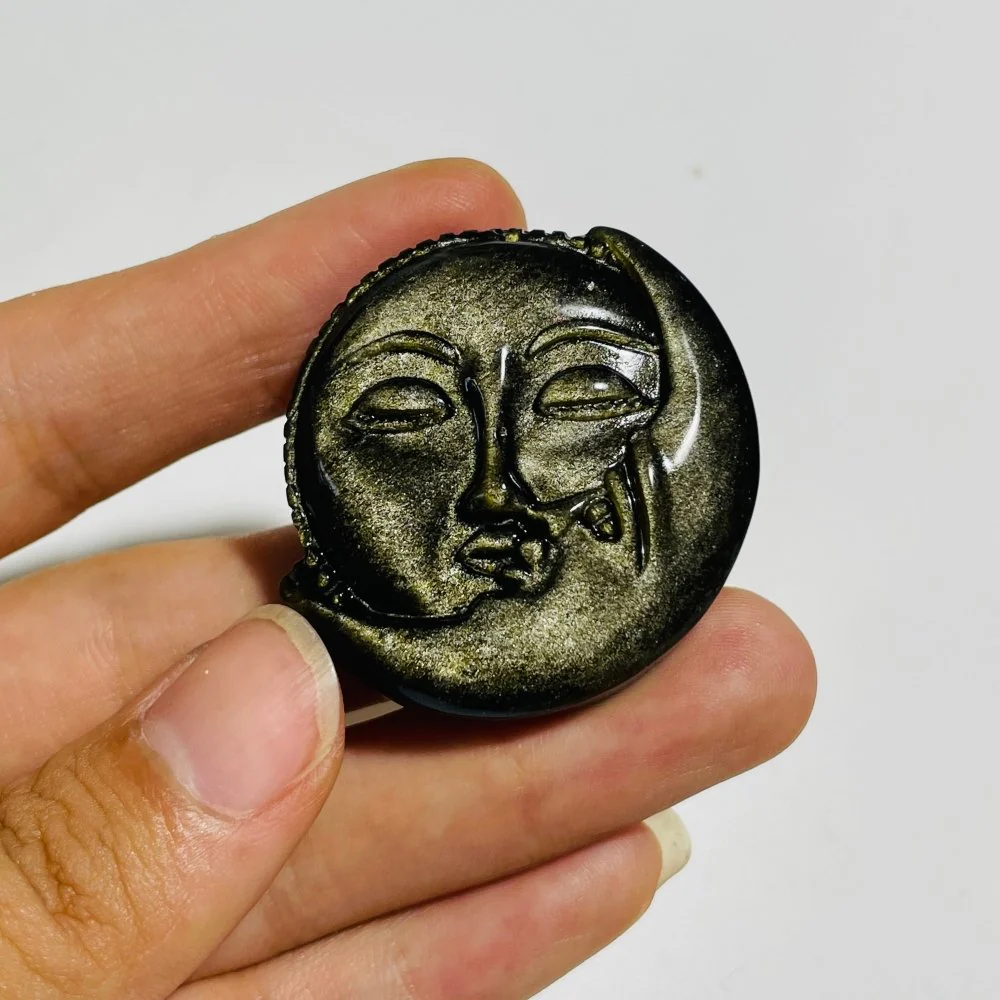 Gold Sheen Obsidian Sun&Moon Carving Wholesale - Image 2