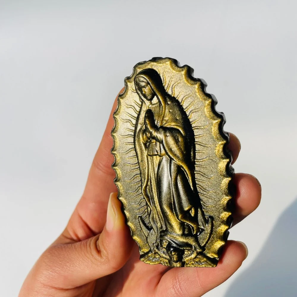 Gold Sheen Obsidian Virgin Mary Carving Wholesale