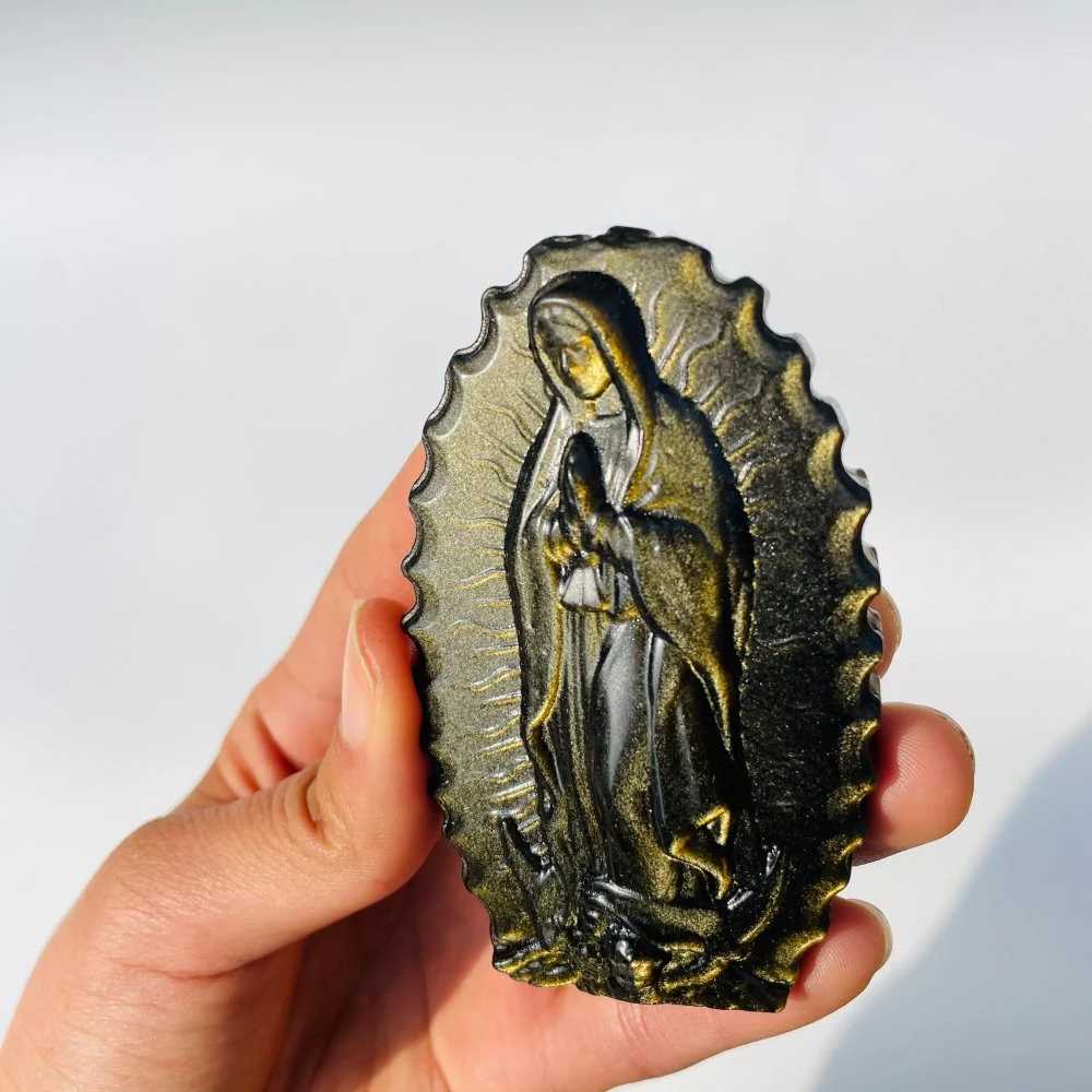 Gold Sheen Obsidian Virgin Mary Carving Wholesale - Image 2
