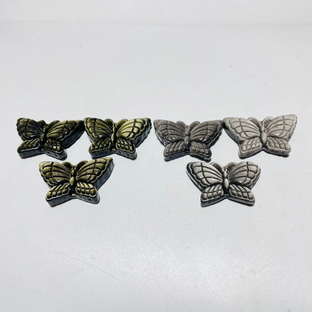 Beautiful Butterfly Carving Wholesale Gold Silver Sheen Obsidian