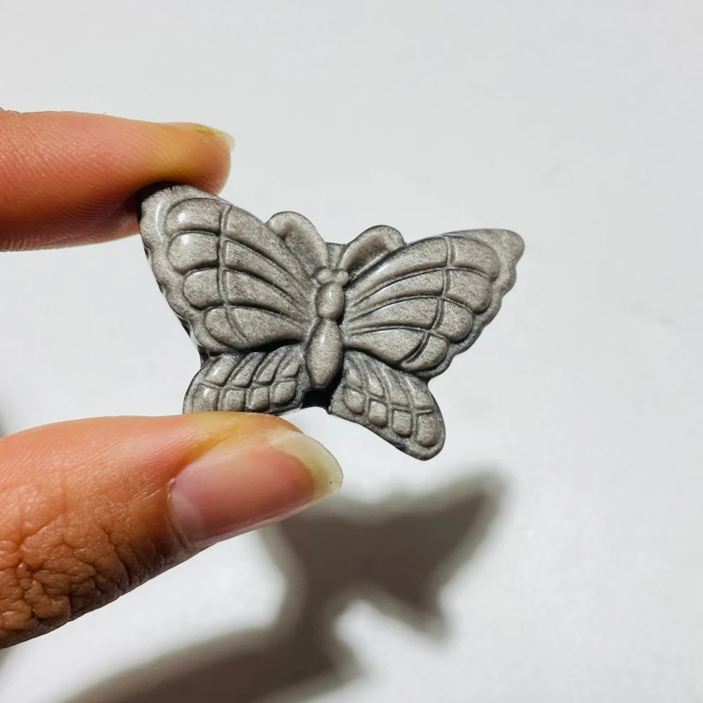 Beautiful Butterfly Carving Wholesale Gold Silver Sheen Obsidian - Image 2