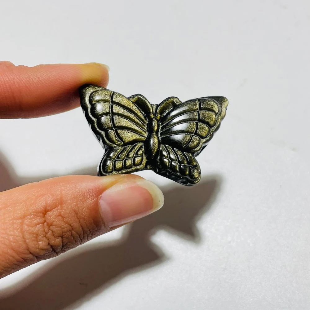 Beautiful Butterfly Carving Wholesale Gold Silver Sheen Obsidian - Image 3