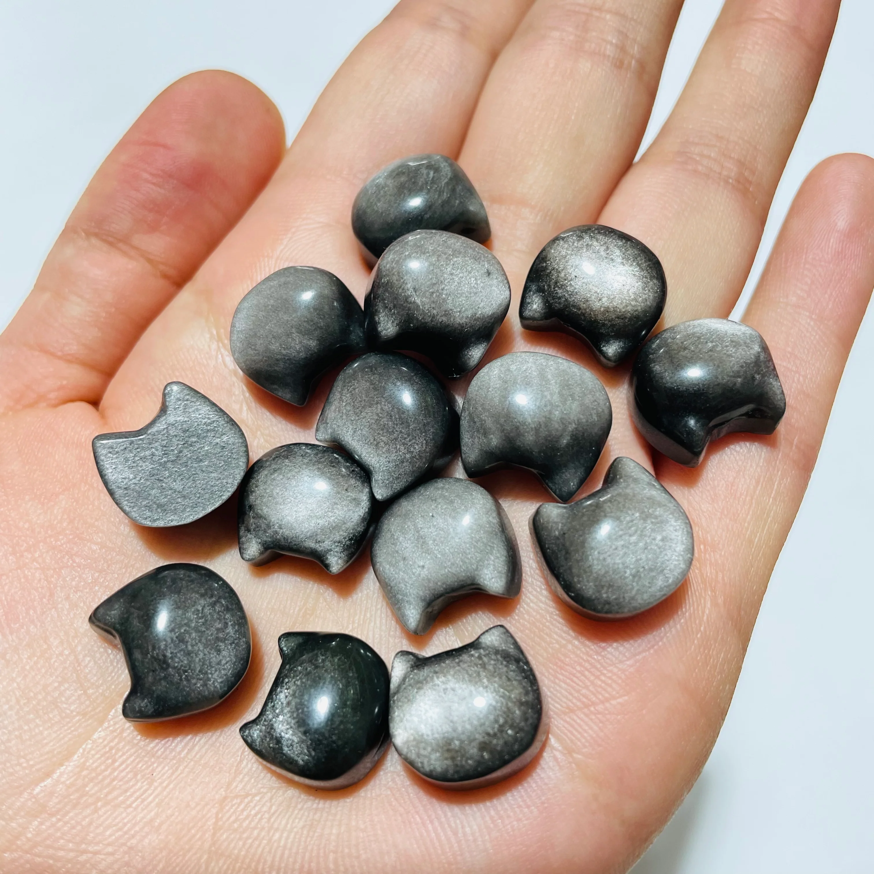 Mini Gold&Silver Sheen Obsidian Cat Head Shape Carving Wholesale - Image 3