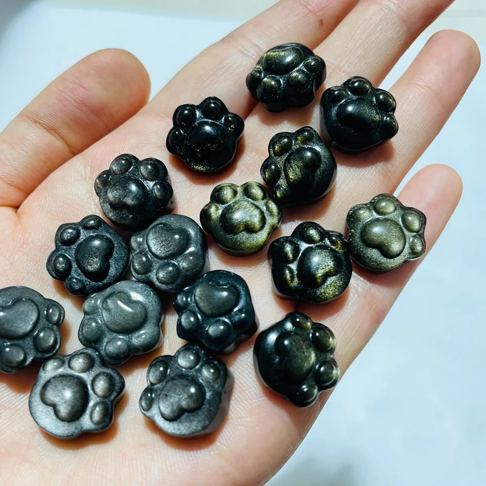 Mini Gold&Silver Sheen Obsidian Cat Paw Carving Wholesale