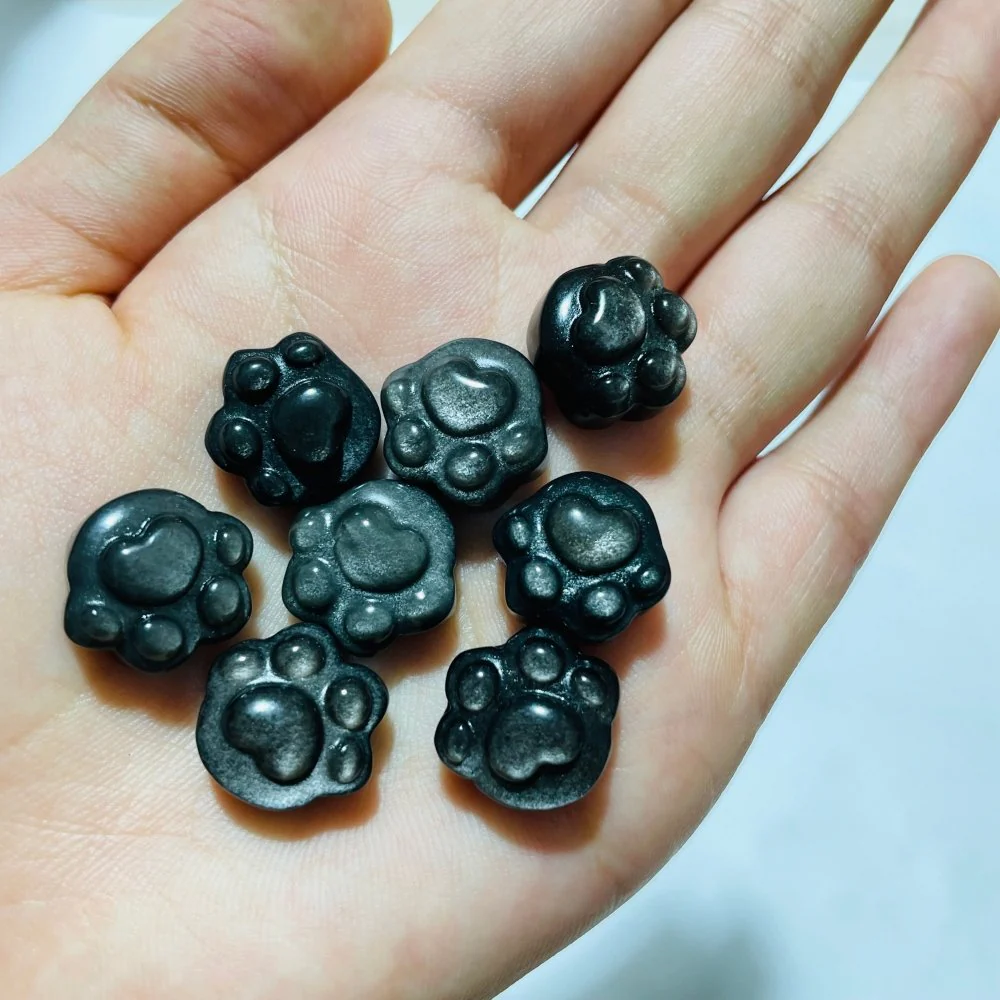 Mini Gold&Silver Sheen Obsidian Cat Paw Carving Wholesale - Image 2