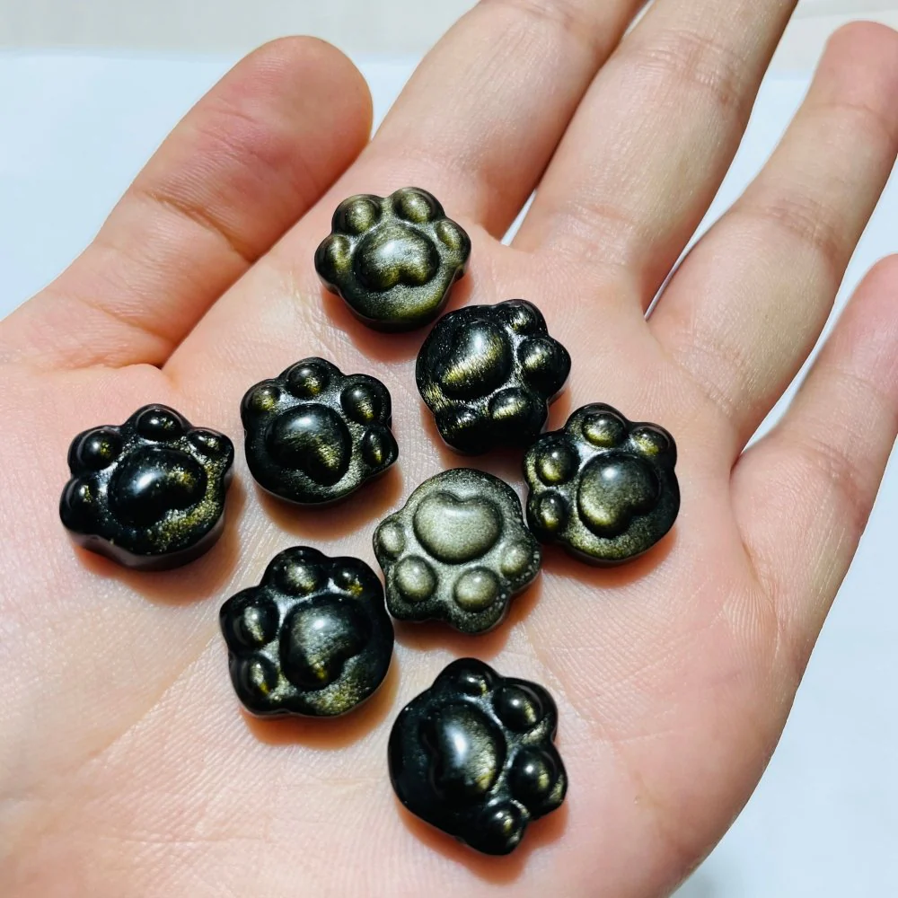 Mini Gold&Silver Sheen Obsidian Cat Paw Carving Wholesale - Image 3
