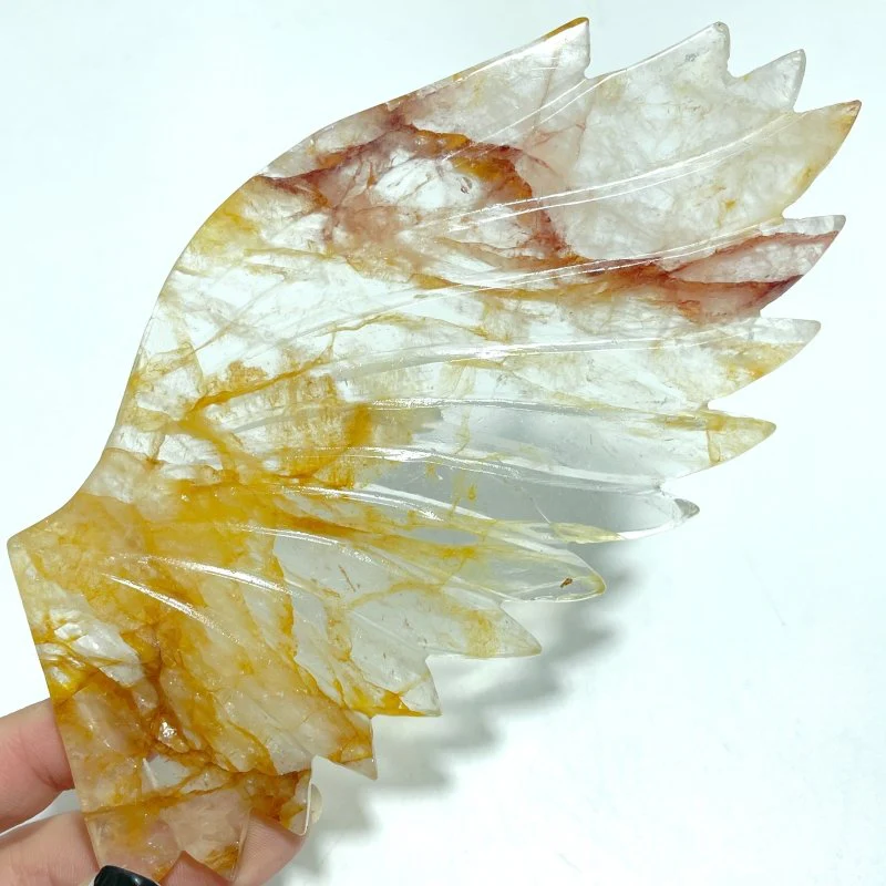 Golden Hematoid Quartz Fire Quartz Angel Carving Wing With Stand - Image 2