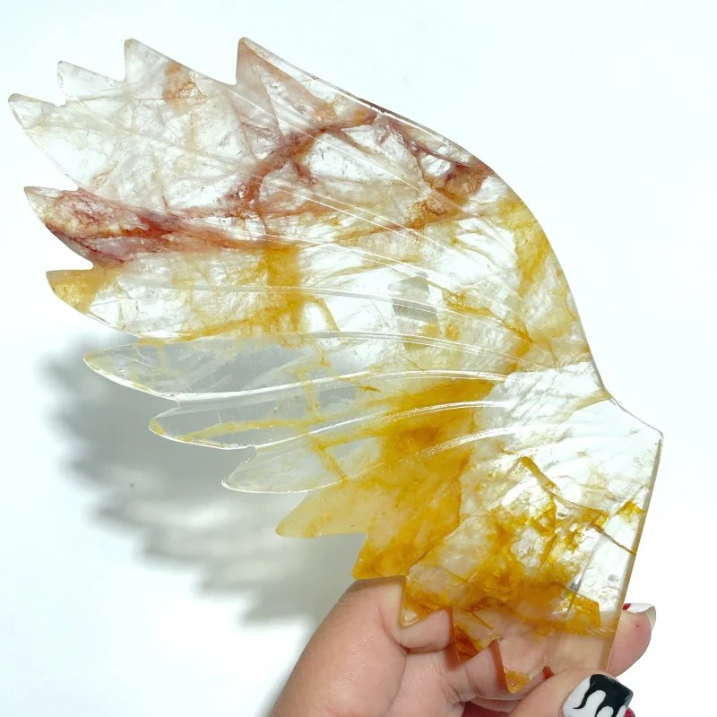 Golden Hematoid Quartz Fire Quartz Angel Carving Wing With Stand - Image 3