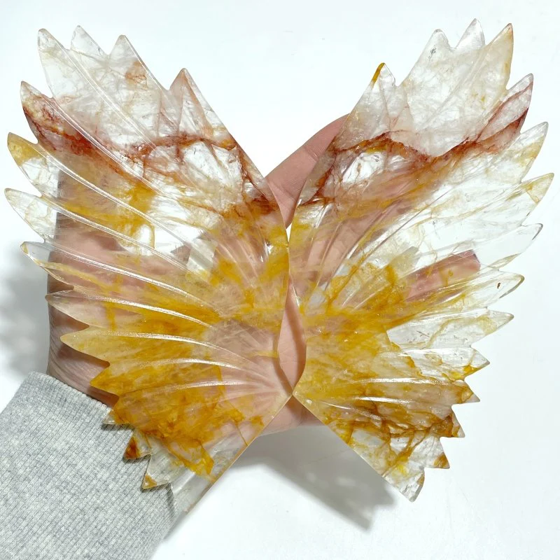 Golden Hematoid Quartz Fire Quartz Angel Carving Wing With Stand - Image 4