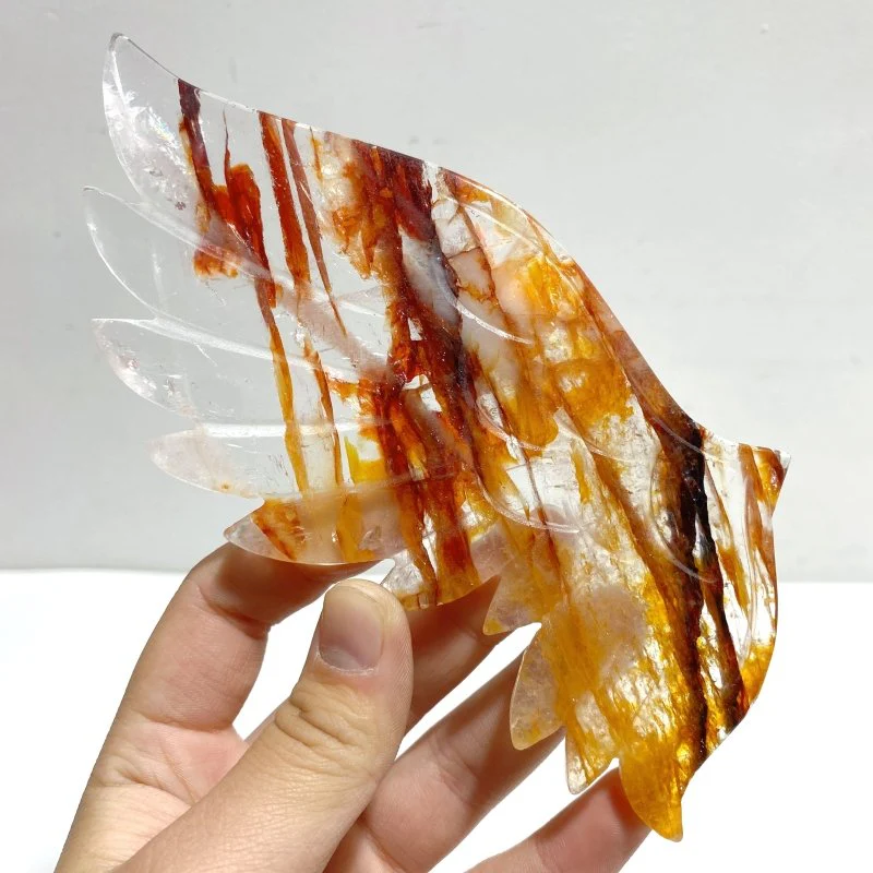 Fire Quartz Angel Wing Carving With Stand - Image 3