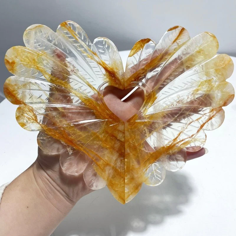 Golden Hematoid Quartz Heart Wing Carving With Stand - Image 5