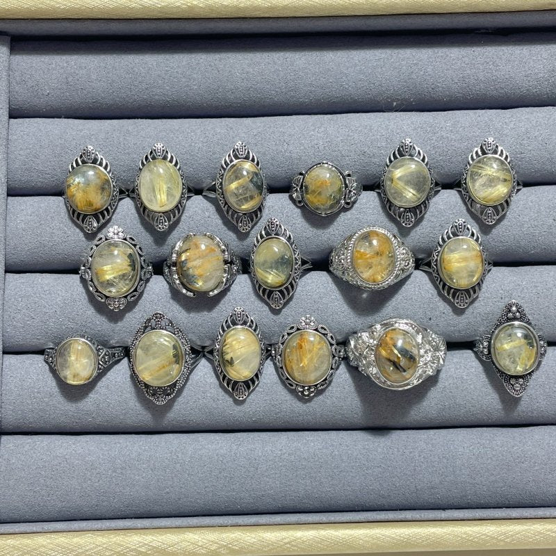 17 Pieces Golden Rutile Quartz Different Styles Ring