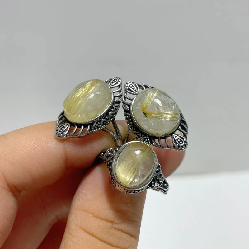 17 Pieces Golden Rutile Quartz Different Styles Ring - Image 3