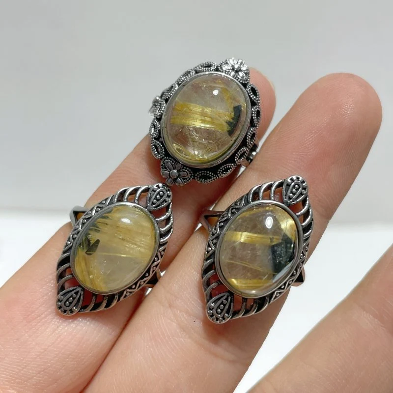 17 Pieces Golden Rutile Quartz Different Styles Ring - Image 5