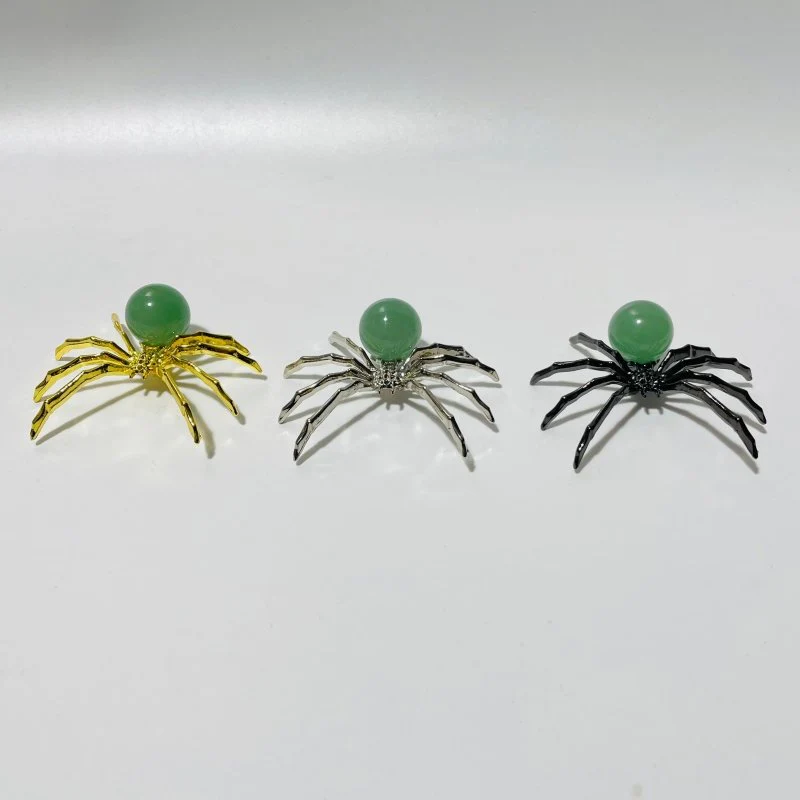 Green Aventurine Crystal Sphere Spider Ornament Handmade Alloy Spider DIY Wholesale