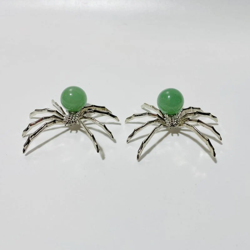 Green Aventurine Crystal Sphere Spider Ornament Handmade Alloy Spider DIY Wholesale - Image 2