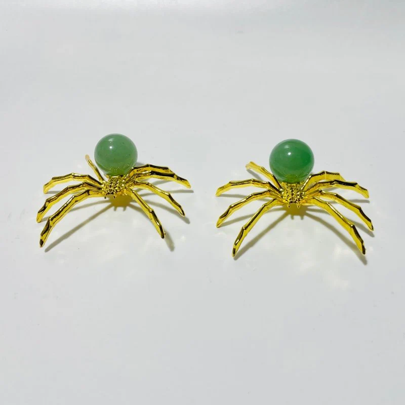 Green Aventurine Crystal Sphere Spider Ornament Handmade Alloy Spider DIY Wholesale - Image 3