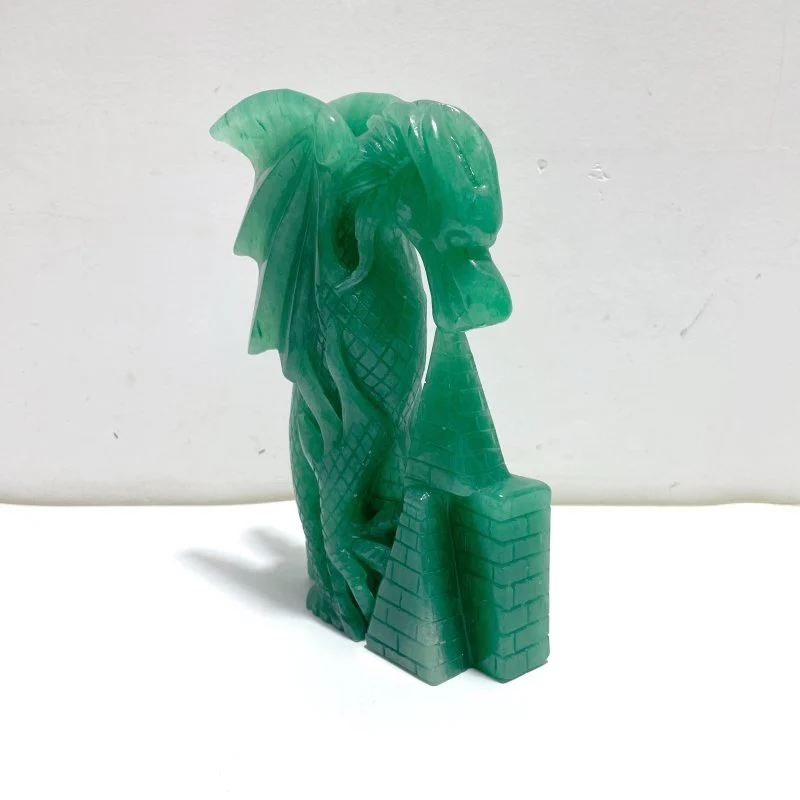 Unique Green Aventurine Flying Dragon Castle Carving #2 - Image 2