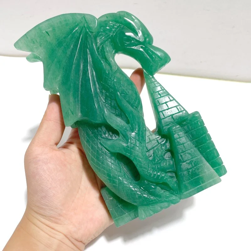 Unique Green Aventurine Flying Dragon Castle Carving #2 - Image 4