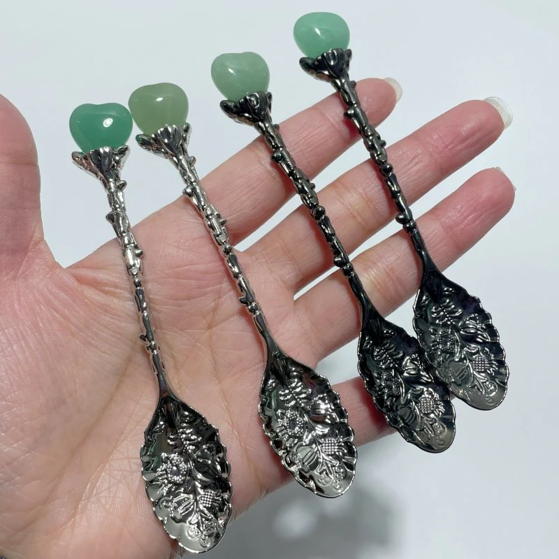 Green Aventurine Mini Heart Coffee Spoon Wholesale - Image 2