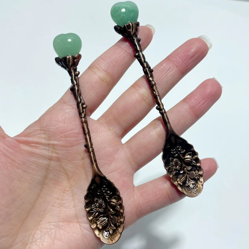 Green Aventurine Mini Heart Coffee Spoon Wholesale - Image 8