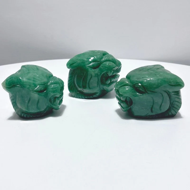 3 Pieces Green Aventurine Tiger Head Carving - Image 2