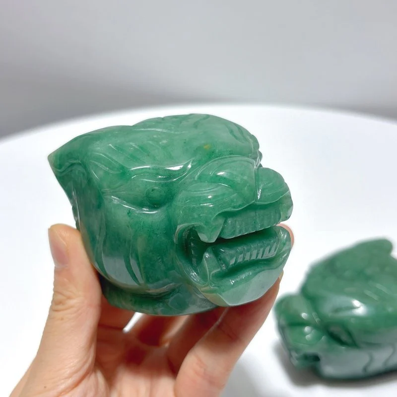 3 Pieces Green Aventurine Tiger Head Carving - Image 3