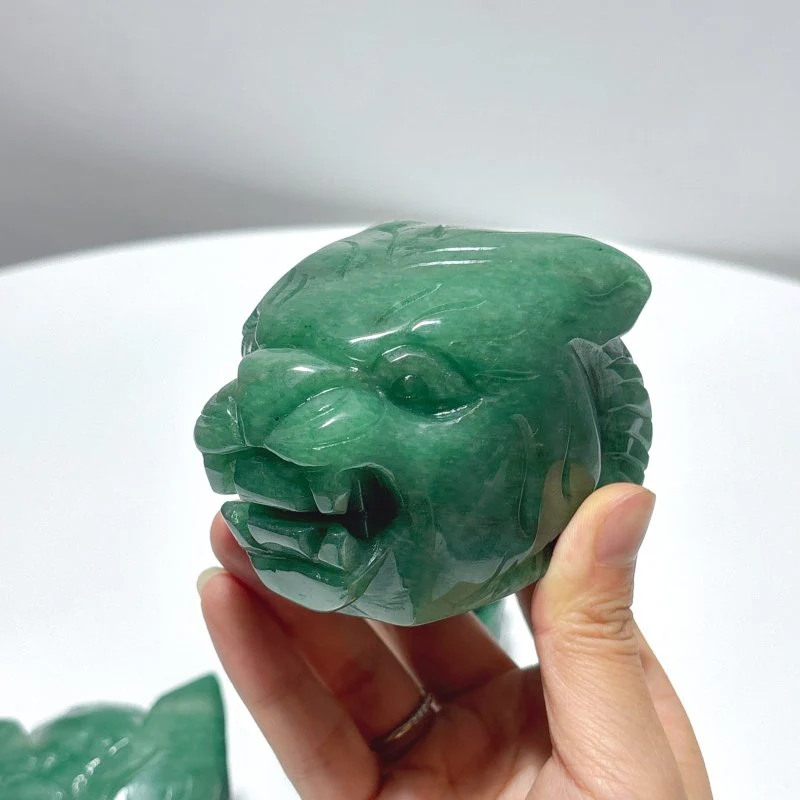 3 Pieces Green Aventurine Tiger Head Carving - Image 5