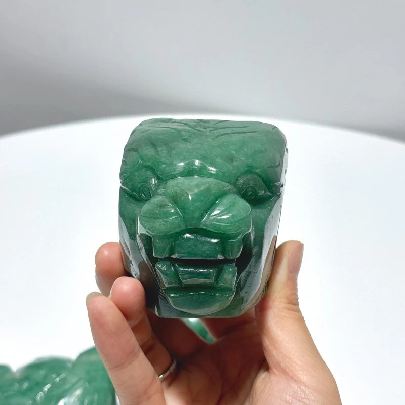 3 Pieces Green Aventurine Tiger Head Carving - Image 6