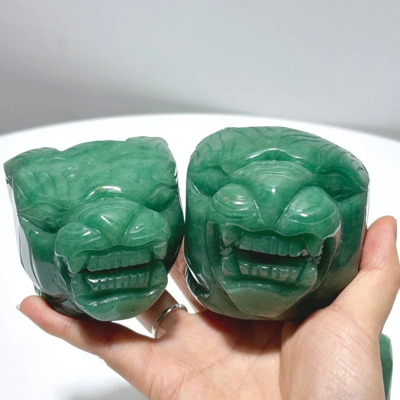 3 Pieces Green Aventurine Tiger Head Carving - Image 7