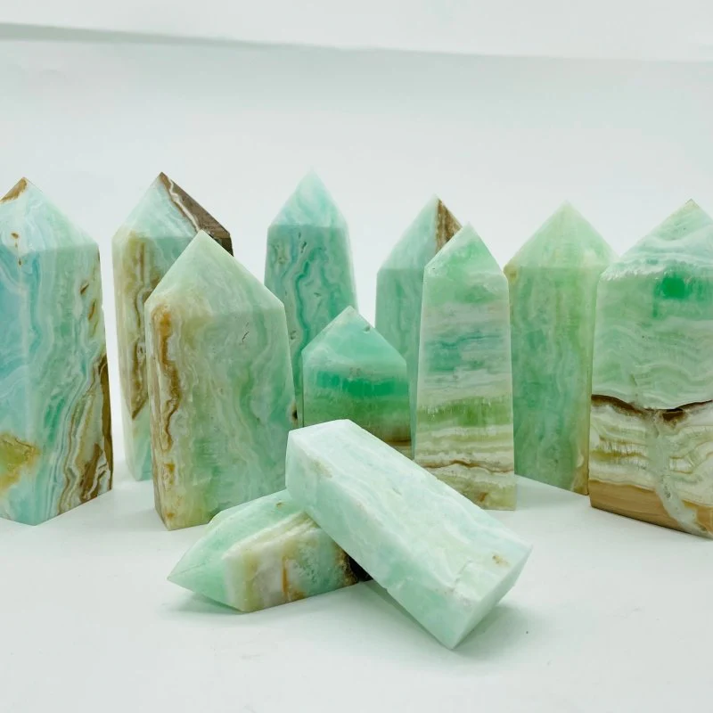 Fat Green Calcite Four-Sided Tower Points Wholesale - Image 2