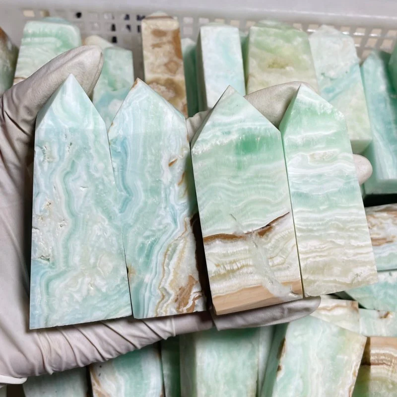 Fat Green Calcite Four-Sided Tower Points Wholesale - Image 3