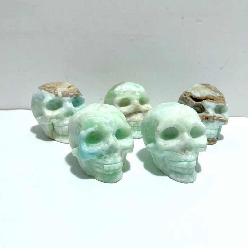 5 Pieces Green Calcite Skull Carving