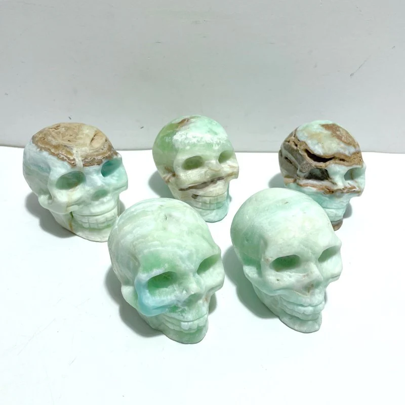 5 Pieces Green Calcite Skull Carving - Image 7