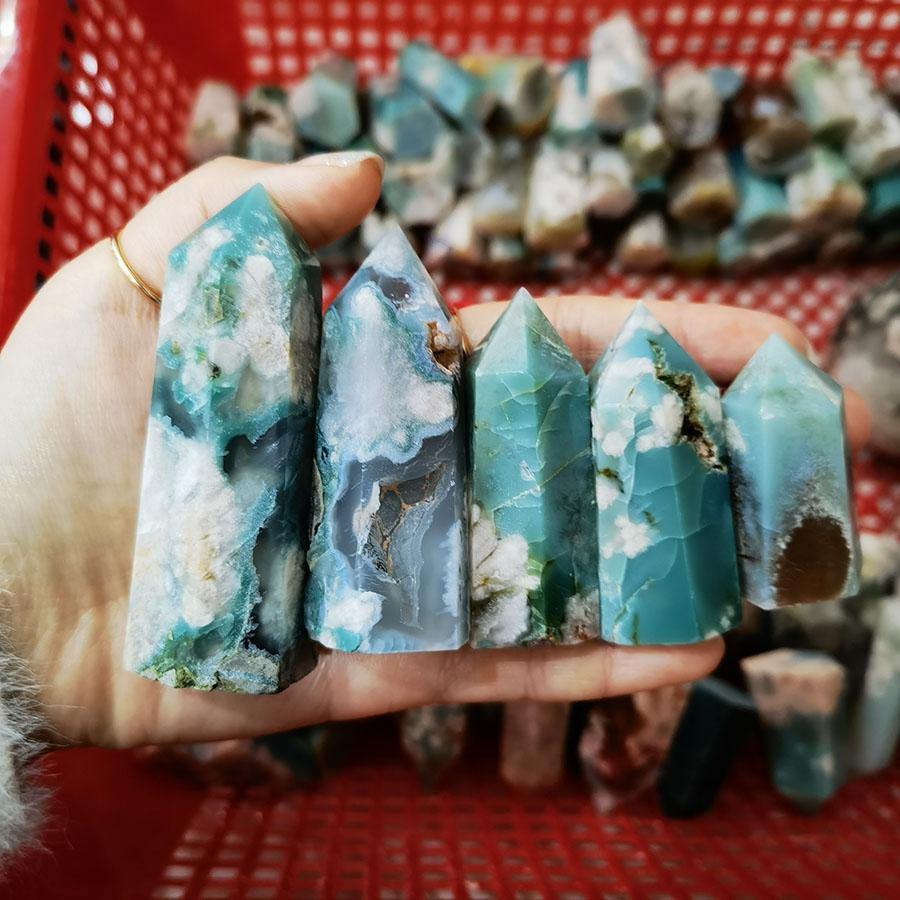 Green Sakura Agate Tower Point Wholesale - Image 5
