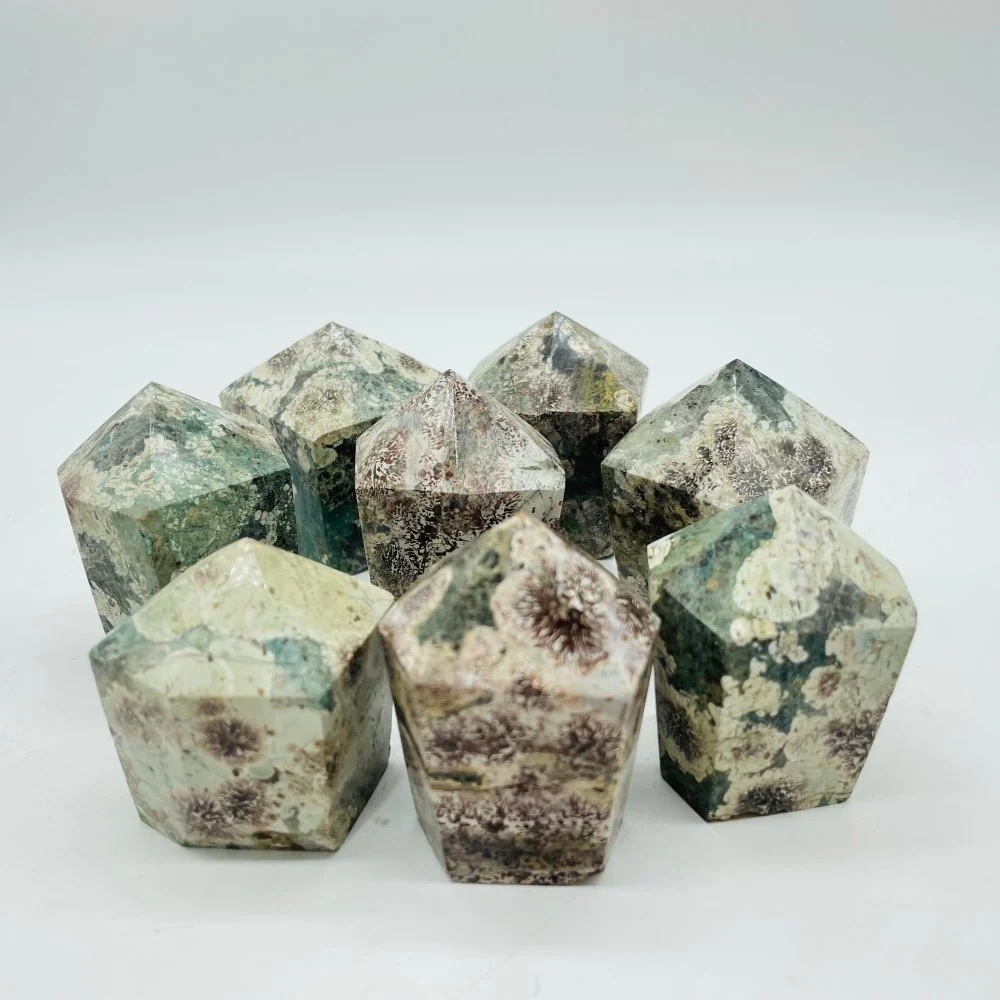 Green Flower Rhyolite CupCake Shape Tower Points Wholesale - Image 3