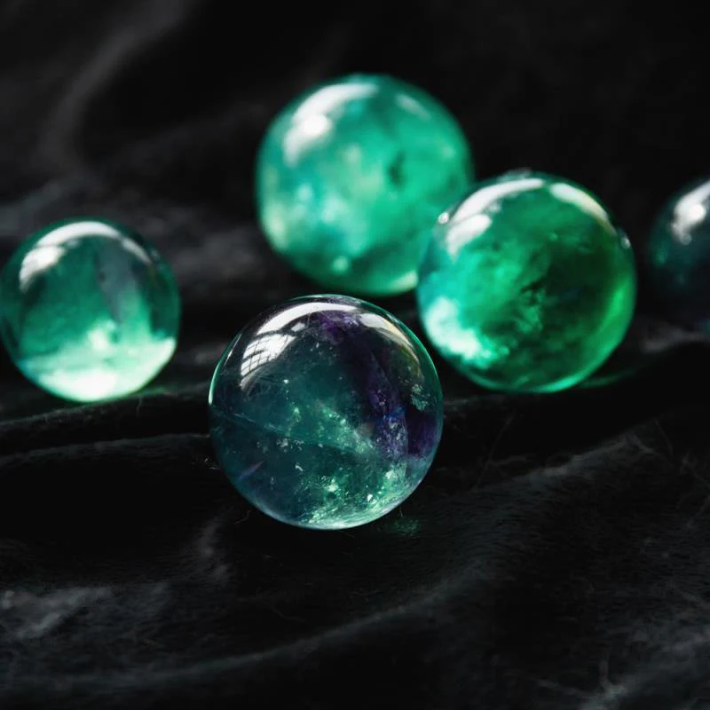 green fluorite crystal spheres with rainbow - Image 2