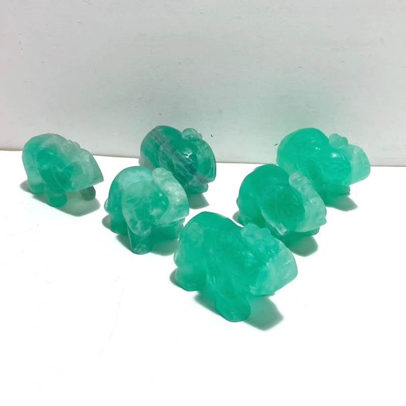 6 Pieces Green Fluorite Elephant Carving