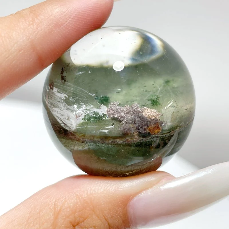 Green Garden Quartz Sphere With Wooden Stand - Image 2