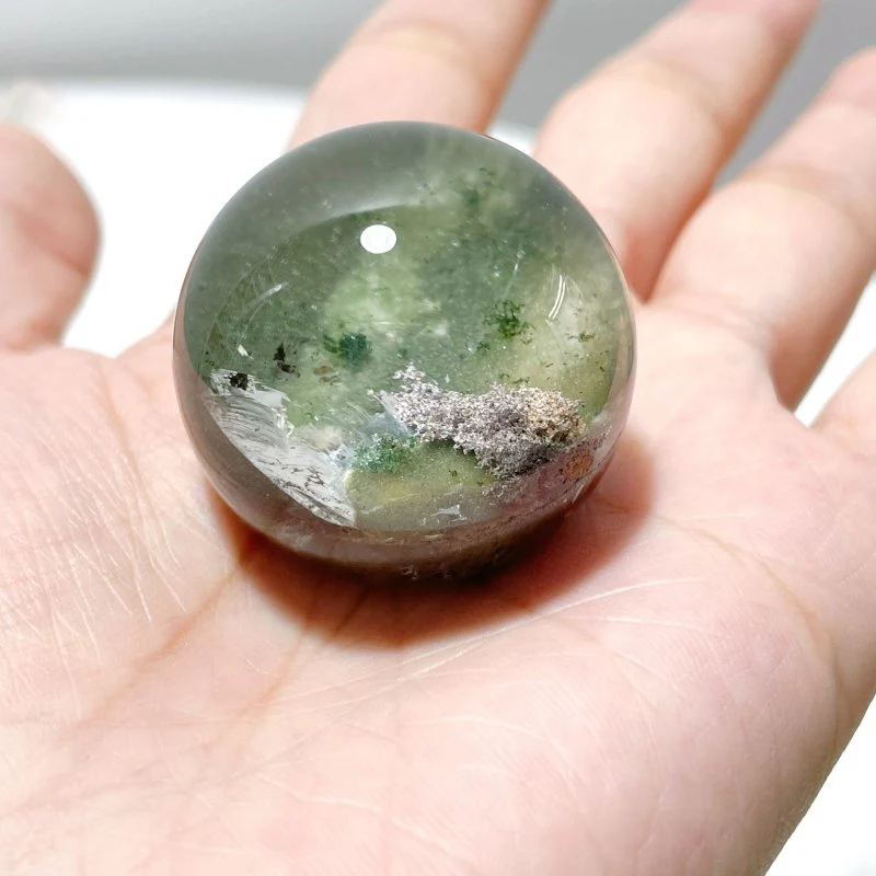 Green Garden Quartz Sphere With Wooden Stand - Image 3