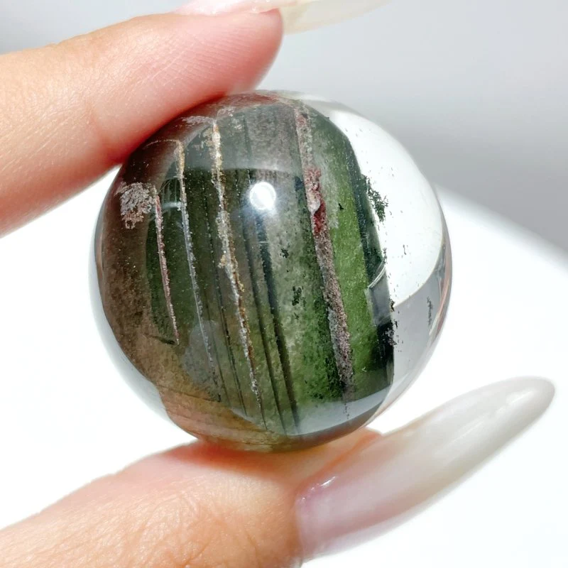 Green Garden Quartz Sphere With Wooden Stand - Image 4