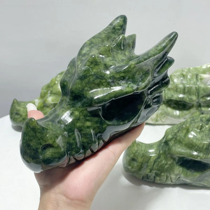 Large Green Jade Serpentine Dragon Head Carving Wholesale