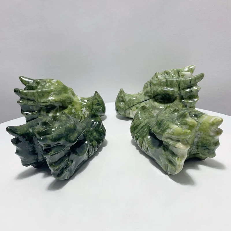 Large Green Jade Serpentine Dragon Head Carving Wholesale - Image 4