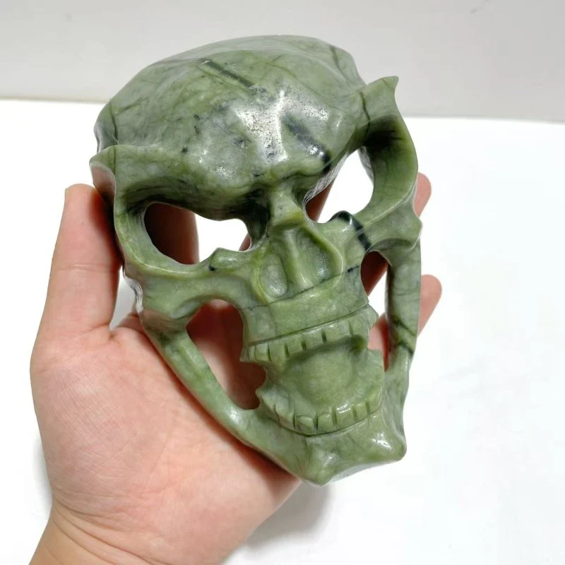 Green Jade Skull Large Mask Carving Wholesale - Image 3