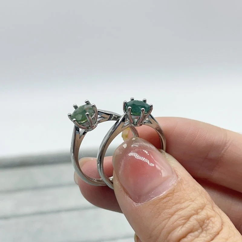 Cut Faceted Green Moss Agate Diamond Shape Adjustable Ring Wholesale