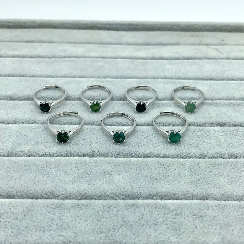 Cut Faceted Green Moss Agate Diamond Shape Adjustable Ring Wholesale - Image 2