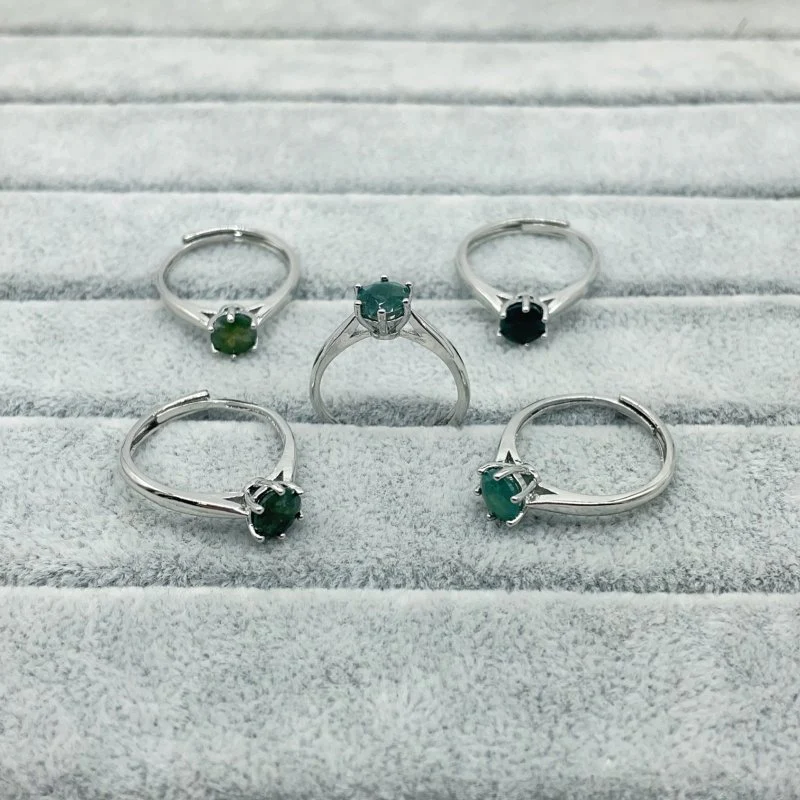 Cut Faceted Green Moss Agate Diamond Shape Adjustable Ring Wholesale - Image 3